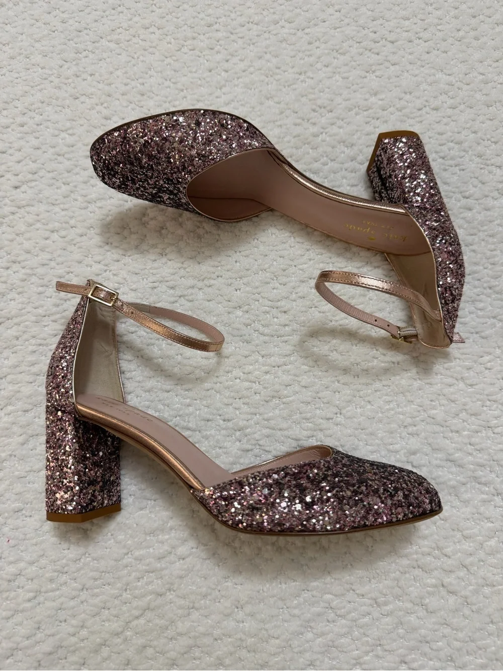 Kate Spade Baneera Rose Gold Glitter Heels Women’s Size 7.5